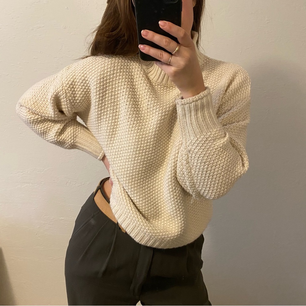Cream Heavy Knit Mock Neck Women's Sweater